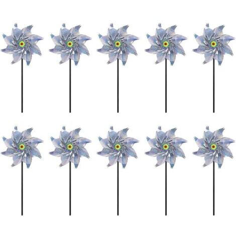 Vtizikl Moulin à vent réfléchissant , lot de 10 moulins à vent anti-oiseaux réfléchissants, moulins à vent d'extérieur pour jardin, répulsif à oiseaux pour protéger jardin/verger/cour