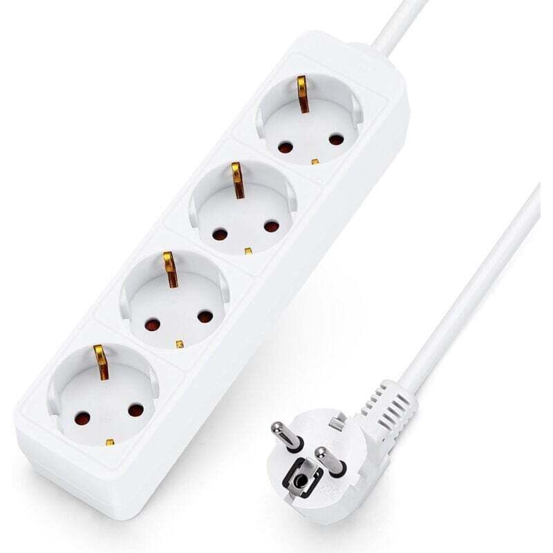 Image of Vtizikl Multiprises 4 Prises Extension D'alimentation de 1 Mètre Câble et Sécurité Enfant Blanc