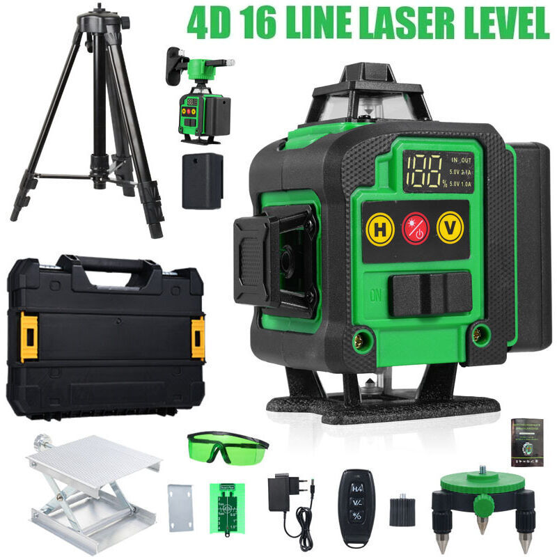 Vtizikl Niveau Laser , 4x360°Laser Chantier Autonivelant vert 4D 16 Lignes ,2400mAh Batterie Rechargeable,Distance 25m