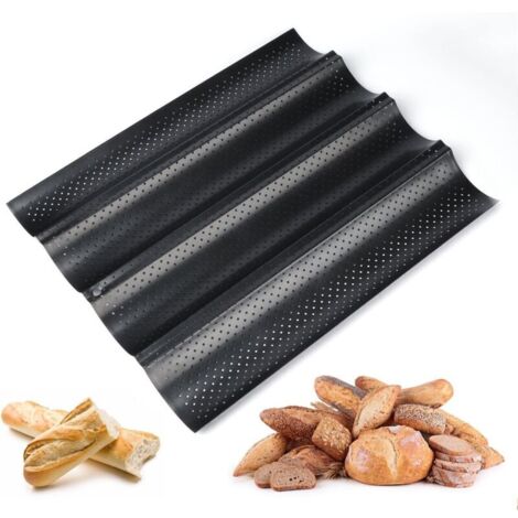 Vtizikl Plaque à Pain Perforée 4 Baguettes Plaque Moule Anti-adhésif Réversible pour Biscuits Patisserie-Fei Yu