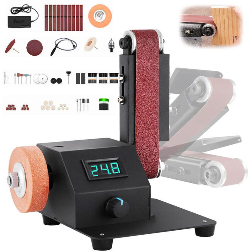 Vtizikl Ponceuse à Bande Mini, 350W Ponceuse électrique , Meuleuse d'établi à Bande de 1,2x15