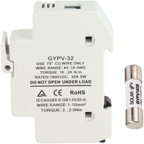Vtizikl Porte-Fusible Solaire PV, Base porte-fusible cylindrique 32A DC 1000V