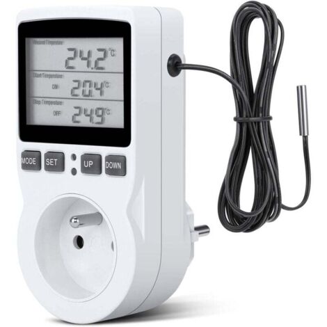 Vtizikl Prise Thermostat, Prise Minuteur Digital, Prise Programmable Digitale avec Sonde, Minuterie Numérique Programmable, Prise Thermostat chauffage pour Serre, Aquarium-Fei Yu
