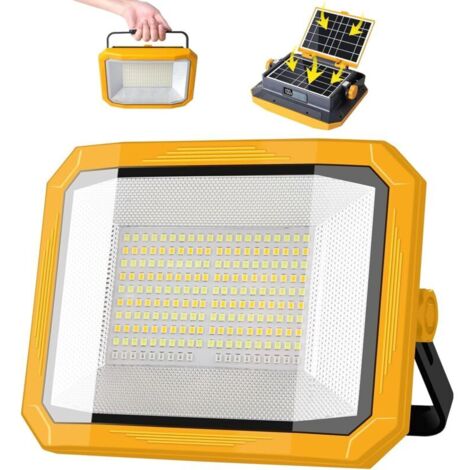 Vtizikl Projecteur LED Rechargeable 100W, Projecteur LED Chantier Portable 12000LM Super Lumineux avec 2 Panneau Solaire, 4 Modes d'éclairage pour Site de Construction, Camping, Atelier
