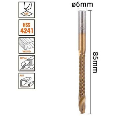 Vtizikl Punta Trapano Elicoidale ø6mm X 85mm In Titanio Hss 4241 Per Metallo Legno 57150 -