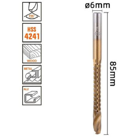 Vtizikl Punta Trapano Elicoidale ø6mm X 85mm In Titanio Hss 4241 Per Metallo Legno 57150 -