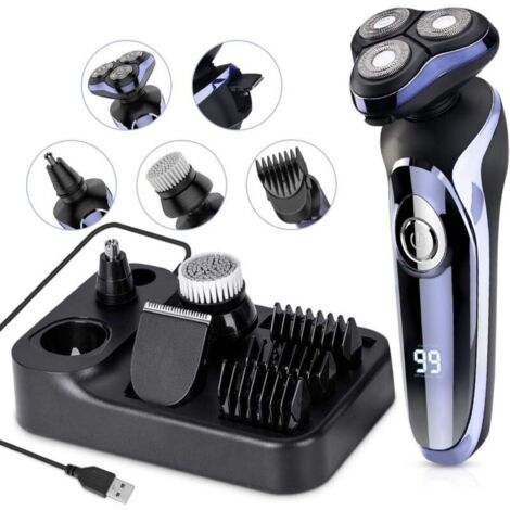 Vtizikl Rasoir électrique pour homme 5 en 1, afeitadora eléctrica en seco y en húmedo rotativa con cortapelos de precisión IPX7, resistente al agua, Razor eléctrica multifuncional 5 en 1 para hombres