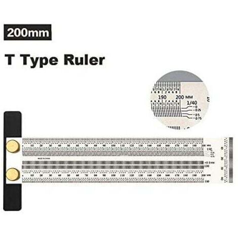 Vtizikl Règle en T Marking, règle de traçage de haute précision pour le travail du bois, échelle perforée, outil de mesure pour charpentier (200 mm)