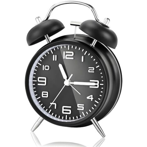 Vtizikl Reveil Matin, Réveil Enfant Garçon, Réveil Fort pour Adultes Dormeurs Lourds, Silencieuse Réveil à Piles Double 10,2 cm avec la Lumière de Nuit, Horloge de Table sans Tic-tac Réveil de Chevet