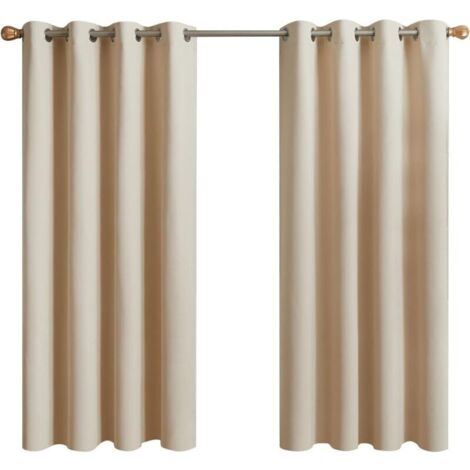 Vtizikl Rideau Occultant Thermiques, 2 Panneaux Rideaux Courts Isolant Anti Froid et Anti Bruit à Oeillets pour Salon, Chambre Enfant ou Adulte, Dressing (132 x 155cm, Beige Écru)