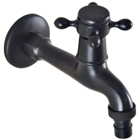 Vtizikl Robinet de Robinet D'Eau Froide Mural Simple Noir Laiton Antique Lave-Linge Lave-Linge Robinet Vadrouille Piscine Jardin Robinets Ménage Cuisine Évier