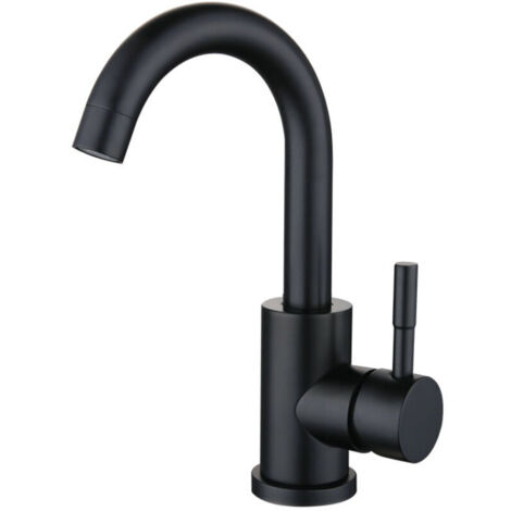 Vtizikl Robinet d'eau chaude et froide noir en acier inoxydable petit robinet de bassin rotatif brossé de salle de bain incurvé