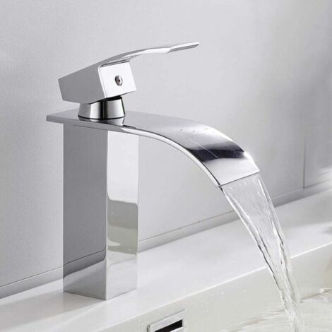 Vtizikl Robinets cascade pour lavabo de salle de bain, mitigeur en laiton pour lavabo de salle de bain, monotrou, mitigeur de lavabo à poignée unique, robinets de lavabo cascade, eau froide et chaude 