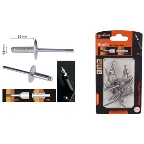 Vtizikl Set 10 Pezzi Rivetti Rivetto 4.8x19 Mm Accessori Per Bricolage Ferramenta 94983 -