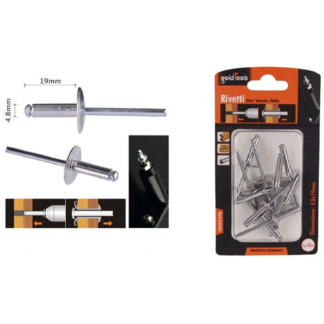 Vtizikl Set 10 Pezzi Rivetti Rivetto 4.8x19 Mm Accessori Per Bricolage Ferramenta 94983 -