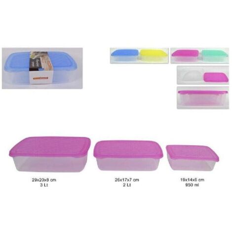 Vtizikl Set 3 Contenitori In Plastica Con Coperchio Ermetco Clic Clac Alimenti Colorato -