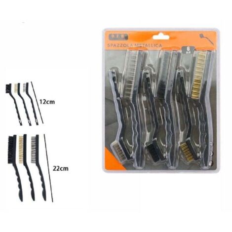 Vtizikl Set 6 Pz Spazzola Metalliche Per Ferro Metallo 3 Lunghe 22cm 3 Corte 12cm 07057 -