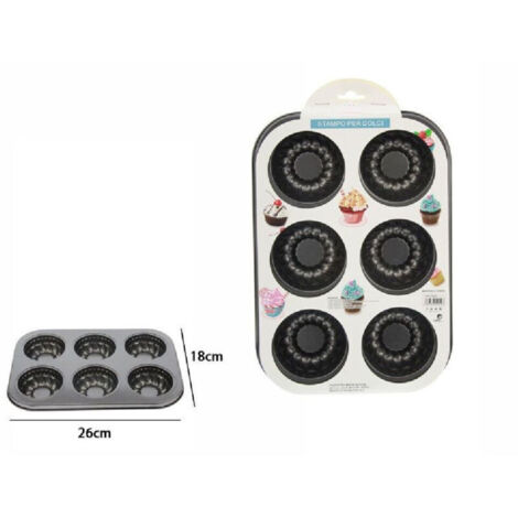 Vtizikl Stampo Teglia Vassoio Antiaderente 6 Muffin Cupcake Dolci Budino 26x18cm 59959 -