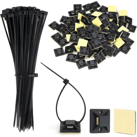 Vtizikl Supports de Base de Serre-Câbles Supports de Base avec Attache-Câble zip tie adhésifs Noir Auto-Adhésifs Supports de Base de Serre-Câbles 200 pièces