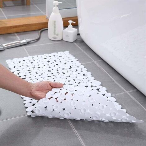 Vtizikl Tapis de douche antidérapant, tapis de douche rectangulaire antidérapant en galets, tapis de douche antidérapant avec ventouse, baignoire ou tapis de douche antifongique (blanc,100×40cm)