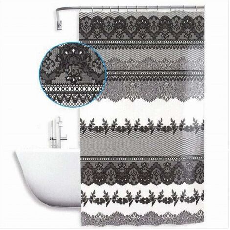 Vtizikl Tenda Doccia Antimuffa Impermeabile 240x200 Cm Con Anelli Bagno Pizzo Nero 59522 -