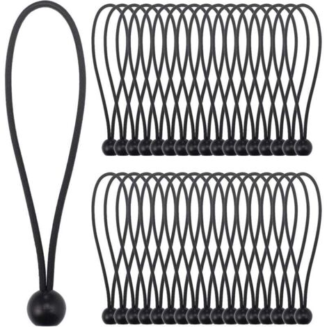 Vtizikl Tendeurs élastiques Bungee, lot de 35 tendeurs noirs (20 cm), cordons élastiques pour bâches, crochets élastiques portables robustes pour bannières, bâches, tonnelles et tentes