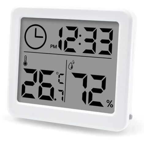 Vtizikl Termometro Igrometro Monitor ad Alta Precisione, LCD con Umidità Interna, Ora e Termometro, per Ufficio, Serra (Batteria Inclusa)