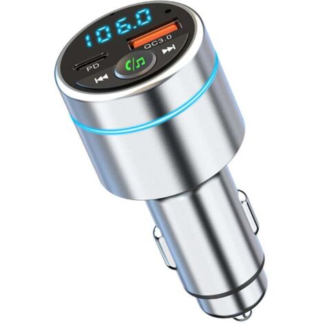 Vtizikl Transmetteur FM Bluetooth 5.3, Tout Métal Bluetooth Voiture, Chargeur Rapide de Voiture BC61, Adaptateur Bleutooth Autoradio, Suppression du Bruit, Appel Main Libre, Musique Hi-Fi