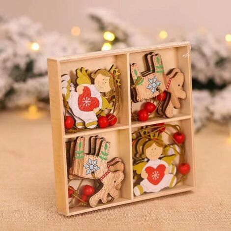 Vtizikl12 Pièces de Sapin de Noël Décorations de Noël à Suspendre en Bois étiquettes, Décoration d'arbre de Noël, Ornements Suspendus pour Arbres de Noël Mini Ornements, pour Décoration de Vacances
