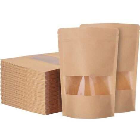 Vtizikl200 Sac avec fenêtre en papier kraft pour aliments, 14 x 20cm