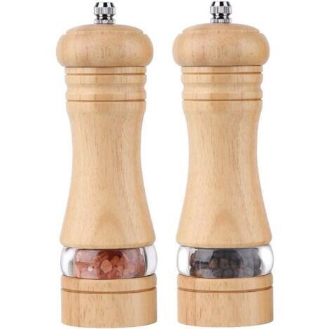 Vtizikl2Pcs Moulins à Poivre et Sel, Manuel Moulins à Épices,Moulin à Poivre en Bois, Salieres et Poivrieres Bois, Salière et Poivrière Réglables en Bois(Couleur du bois)