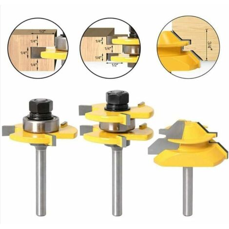 Vtizikl45 Degrés Verrouiller Mitre Routeur Bit + Mèche de Langue + Fraise à Rainurer, Fraise à Bois pour Outils de Menuiserie (1/4'' (6,35mm))