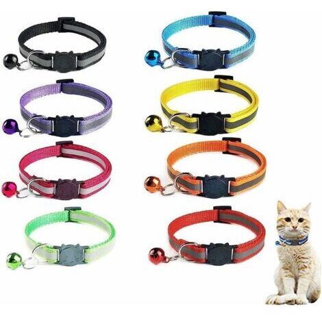 Vtizikl8 pièces Breakaway Collier pour Chat,Collier Chat avec Cloche,Réglable Réfléchissant Collier Chat,Boucle de Sécurité Chats Collier,Collier pour Chaton,Collier pour Chat