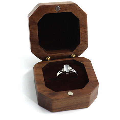VtiziklBoîte à bagues double, boîte à bagues de mariage en bois, boîte à bagues de mariage, pour les fiançailles de mariage de la Saint-Valentin, proposition(brun)