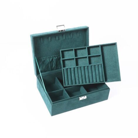 VtiziklBoîte de rangement pour bijoux en velours grande capacité Vert(Trompette double couche 26189CM)