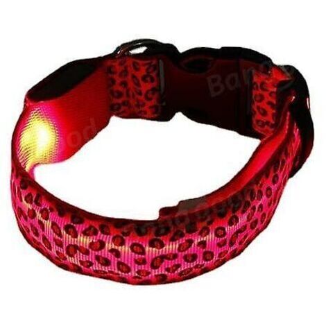 VtiziklColliers, harnais et laisses pour chien, Collier de sécurité pour animaux de compagnie en nylon, à LED à imprimé léopard (pile,rouge, M)