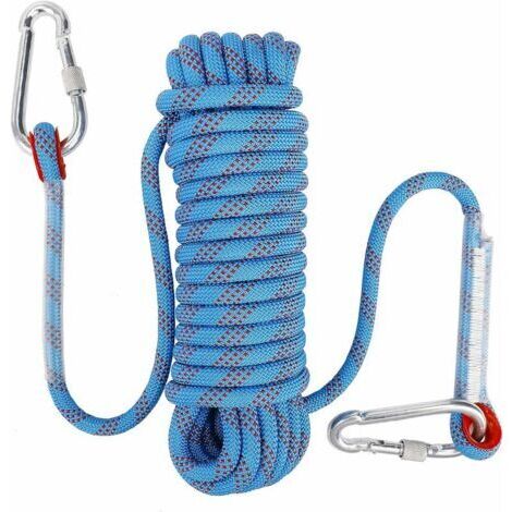 VtiziklCorde d'escalade avec Mousqueton de Sécurité Statique 10mm Corde d'alpinisme Polyester Sauvetage pour Randonnée Alpinisme Montagne 10M