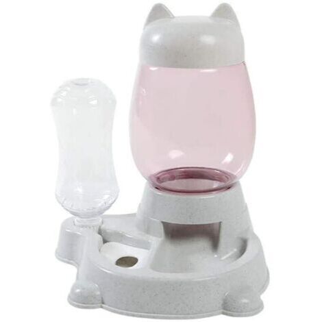 VtiziklDistributeur Eau et croquettes Automatique pour Chien et Chat Mangeoires pour Animaux (Bouteille d'eau 528ml, Baril de Grain 2.2L) (Gris)