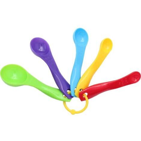 VtiziklEnsemble de cinq cuillères à mesurer colorées en plastique, cuillère à mesurer pour la cuisson, aide à la mesure, en différentes tailles (5 pièces colorées)
