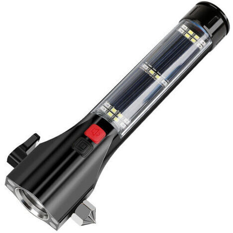 VtiziklLampe de poche multifonctionnelle de marteau de sécurité de voiture avec outil d'évacuation d'urgence de coupeur de ceinture de sécurité de brise-vitre, lampe de poche d'outil de sauvetage d'ur