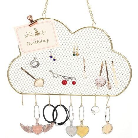 VtiziklOrganisateur de bijoux à suspendre, support mural en métal pour boucle d'oreille avec crochets pour filles et femmes 19 x 30 cm (nuage).