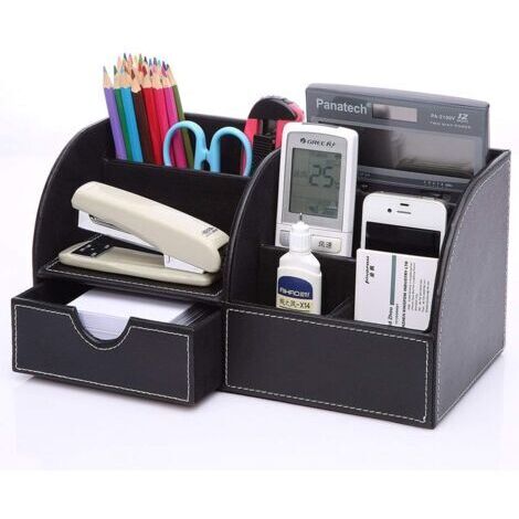 VtiziklOrganisateur de bureau bureau système de classement organisateur de table en cuir PU porte-stylo boîte à stylos porte-stylo multifonctionnel fournitures de bureau, Ensoleillé