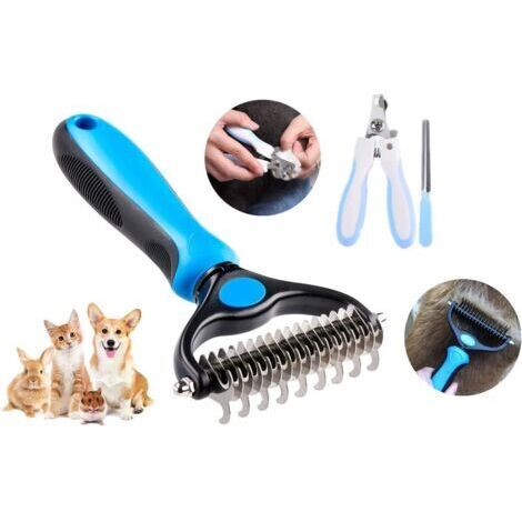 VtiziklPeigne à nouer pour animaux de compagnie, couteau à nouer pour chien, peigne à râteau à ongles, peigne en acier inoxydable, spécial pour chats et chiens à poils longs