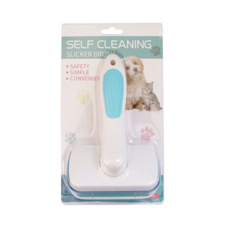 Vtiziklpeigne pour animaux de compagnie chien chat brosse de massage chaton épilation automatique peignes à nœuds ouverts(bleu)
