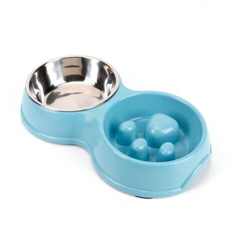 VtiziklPet Dog Lent Feeder Double Bowl, Anti-étrangleur Puppy en Acier Inoxydable Alimentaire et Feeder Eau pour Les Chats pour Chiens (Bleu)