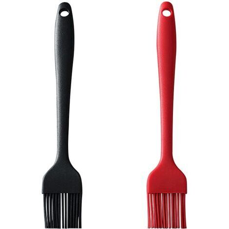 VtiziklPinceau de Cuisine,Pinceau à Pâtisserie,Pinceau Patissier Silicone,Pinceaux de Barbecue en Silicone,pour Cuisiner,Barbecue, Gâteaux, Cuisson, 21 cm,2 PCS(Noir+rouge)