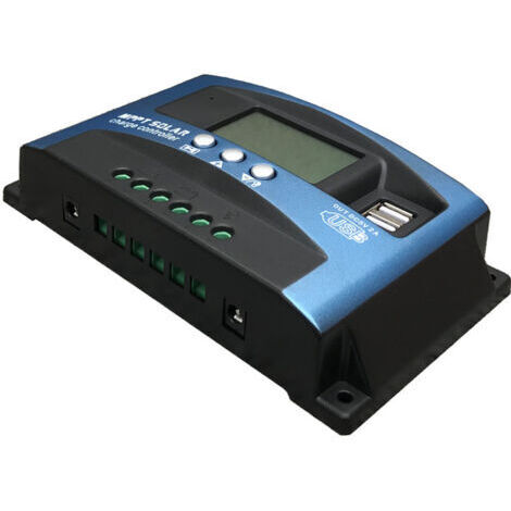 VtiziklRégulateur de charge de régulateur de panneau solaire MPPT de batterie intelligente 12 V/24 V avec écran LCD à deux ports USB 5 V, protection contre les surintensités, 30 A – 30 A