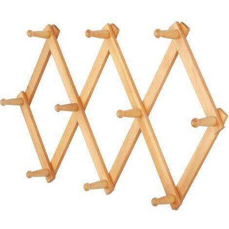 VtiziklSupport mural en accordéon - Porte-manteau mural extensible en bois de 16 po de hauteur, porte-chapeaux, crochets en accordéon pour casquettes de baseball, manteaux, tasses, 10 crochets
