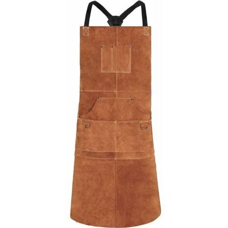 VtiziklTablier de Soudure, Tablier de Travail en Cuir de Vachette avec 6 Poches, 24"x 36" Tablier de Cuisine Multifonctionnel, Brets Réglables de M à XXL pour Hommes et Femmes (Marron)