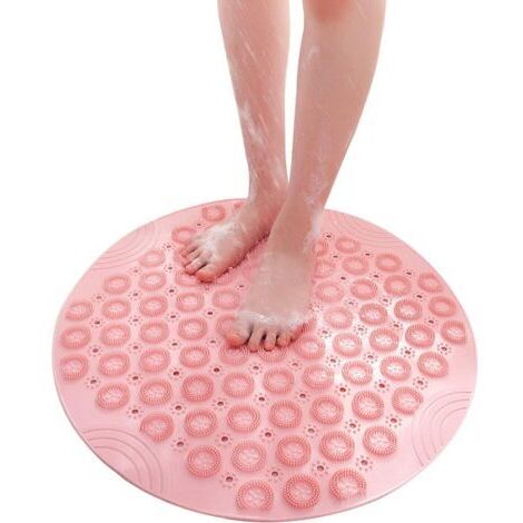 VtiziklTapis de douche, tapis de bain rond antidérapant avec ventouse, lavable en machine (rose)
